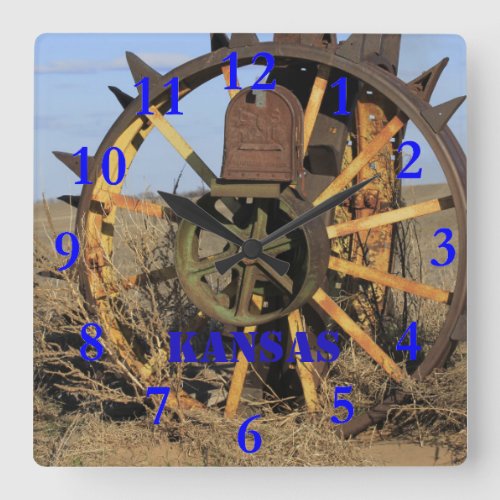 Kansas Antique Tractor Tire Square Wall Clock