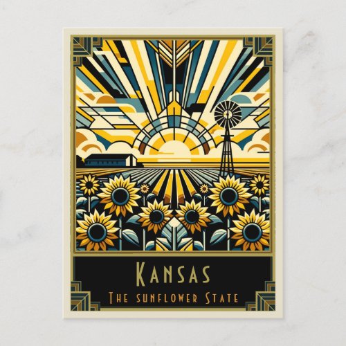 Kansas  Art Deco Postcard