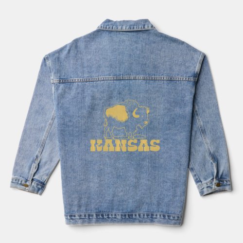 Kansas Bison American Buffalo Vintage Style State  Denim Jacket