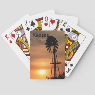 Kansas Blazing orange Sunset with a Windmill Poker Cards