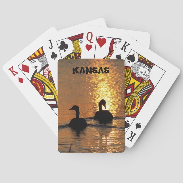 Kansas Canadian Goose Sunset reflection Poker Cards (Back)