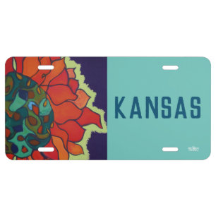 Kansas Car Plate with Bright Flower