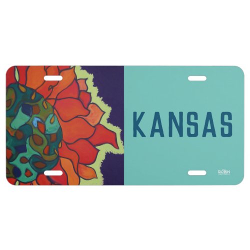 Kansas Car Plate with Bright Flower