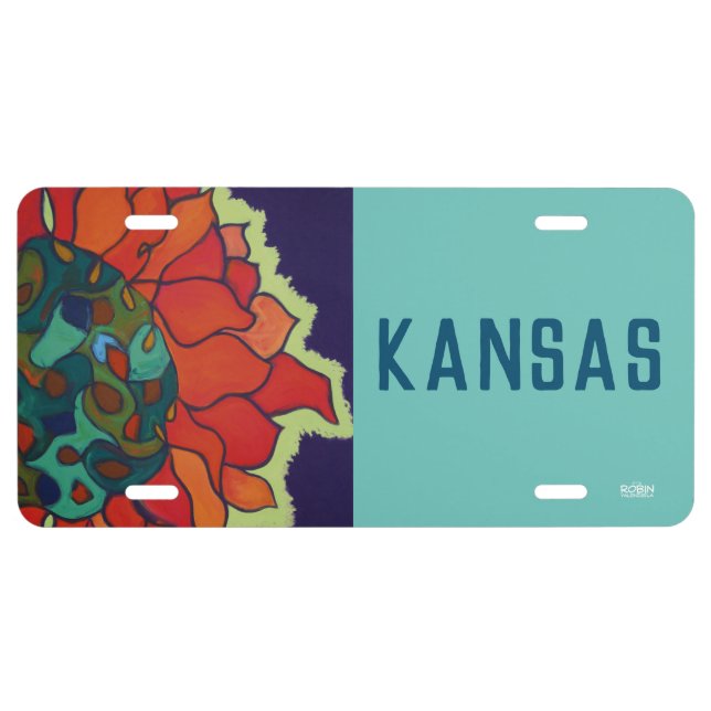Kansas Car Plate with Bright Flower (Front)