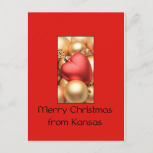 Kansas Christmas Card, state specific Holiday Postcard