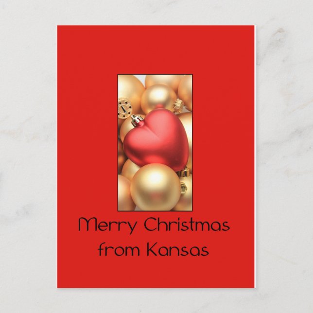 Kansas  Christmas Card, state specific Holiday Postcard (Front)