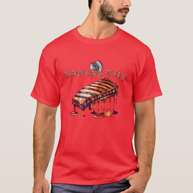 Kansas City - BBQ Ribs and Indian Chief T-Shirt (Front)