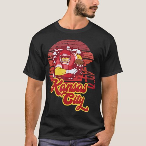 Kansas City Football Retro Sunset Helmet Chief BBQ T_Shirt