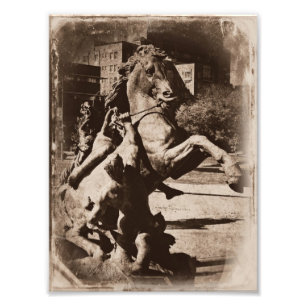 Kansas City Fountain Horse Sepia Grunge Photo Print
