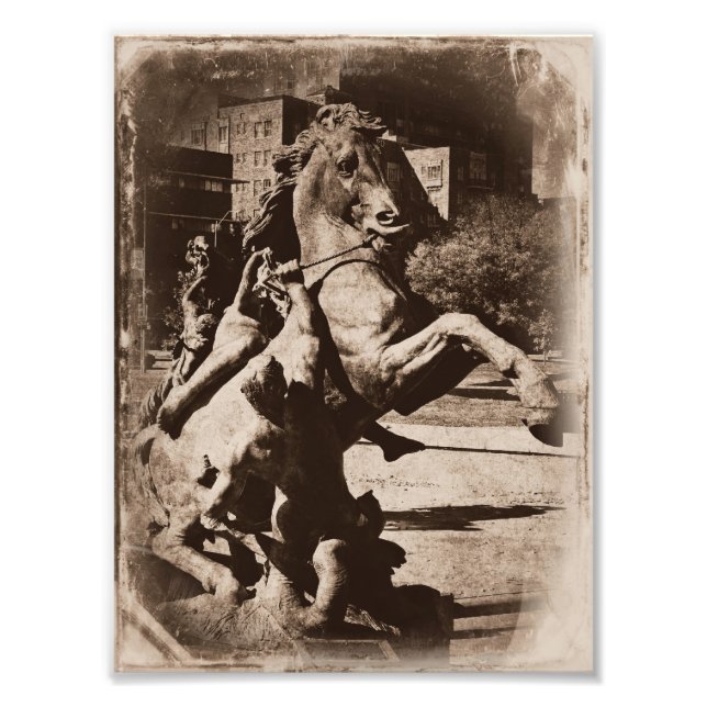 Kansas City Fountain Sepia Grunge Photo Print (Front)