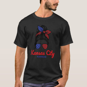 Kansas City Kansas Retro Messy Bun T-Shirt