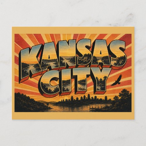 Kansas City Kansas River Bluffs Lakes Art Postcard