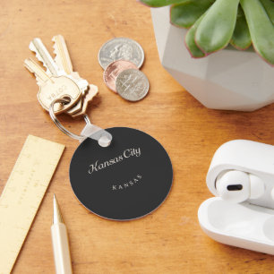 Kansas City Kansas White Font Keychain
