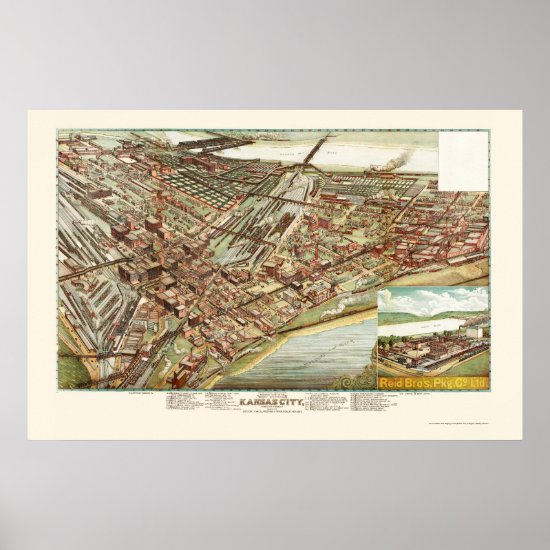 Kansas City KS Panoramic Map - 1895 Poster