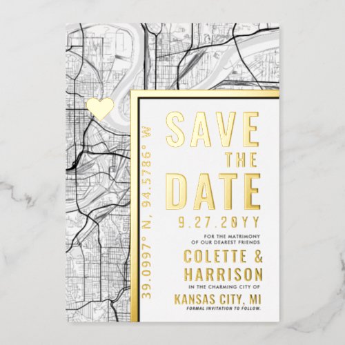 Kansas City Love Locator  Wedding Save the Date Foil Invitation