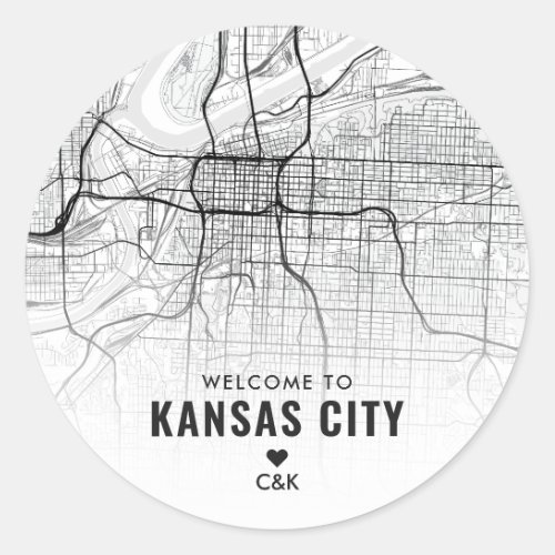 Kansas City Map  Wedding Welcome Classic Round Sticker