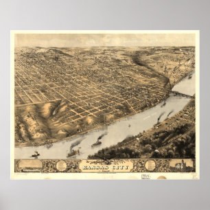 Kansas City Missouri 1869 Antique Panoramic Map Poster
