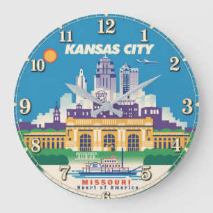 Kansas City Missouri Art Deco Travel Poster  Large Clock