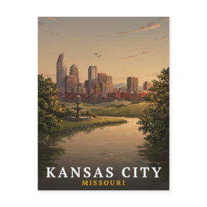 Kansas City Missouri Fountain Skyline Art Postcard