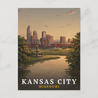 Kansas City Missouri Fountain Skyline Art Postcard