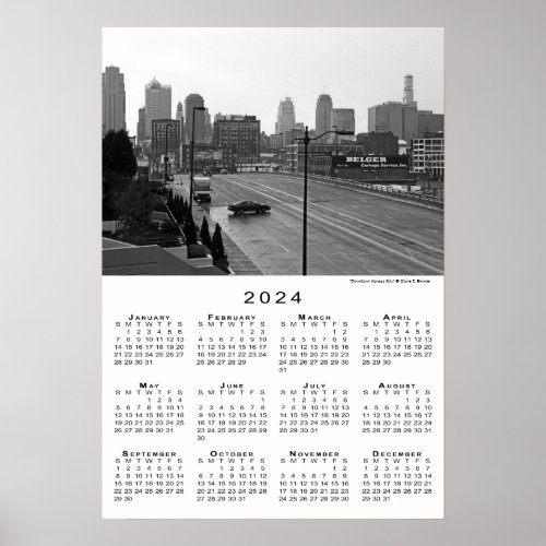 Kansas City Missouri Skyline 2024 Calendar Poster