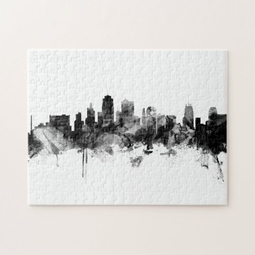 Kansas City Missouri Skyline Black White Jigsaw Puzzle