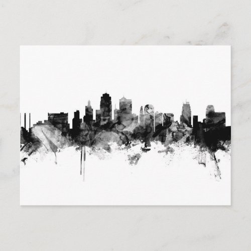 Kansas City Missouri Skyline Black White Postcard