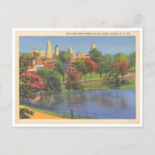 Kansas City Missouri vintage downtown skyline Postcard