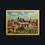 Kansas City Missouri Vintage Travel Magnet<br><div class="desc">Kansas City Missouri design in Vintage Travel style featuring the city skyline view featuring the capitol building.</div>