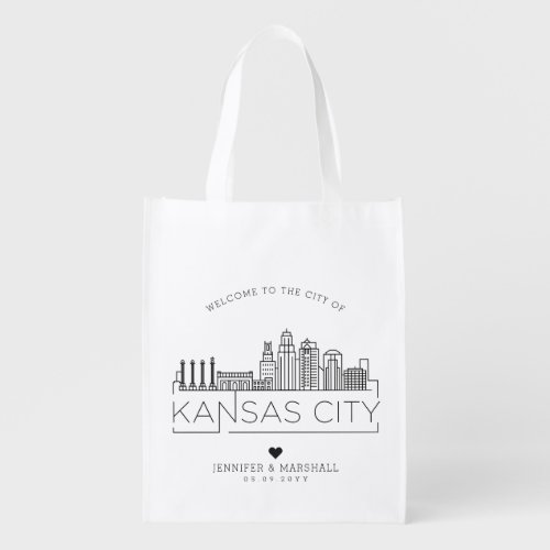 Kansas city Missouri Wedding  Stylized Skyline Grocery Bag