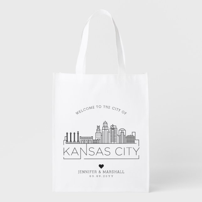 Kansas city, Missouri Wedding | Stylized Skyline Grocery Bag (Front)