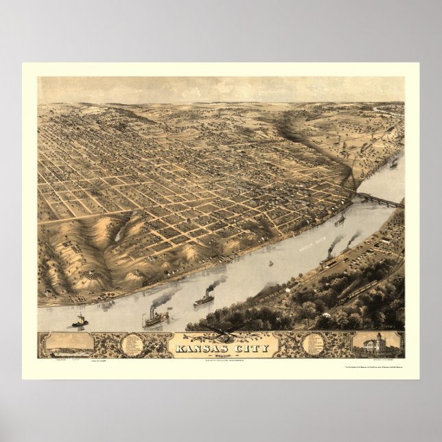 Kansas City, MO Panoramic Map - 1869 Poster (Front)