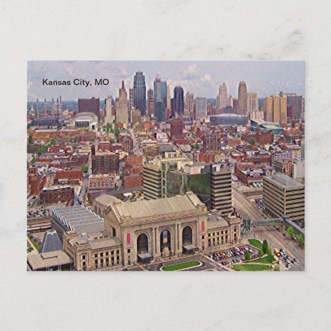 Kansas City, MO Skyline Memorial Liberty Area Postcard (Front)