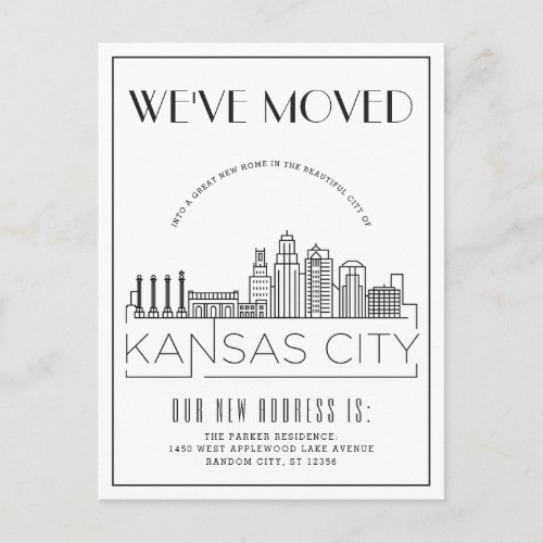 Kansas City Modern Deco  Change of Address  Announcement Postcard