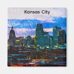 Kansas City Oil Paint Panorama View Vintage Magnet