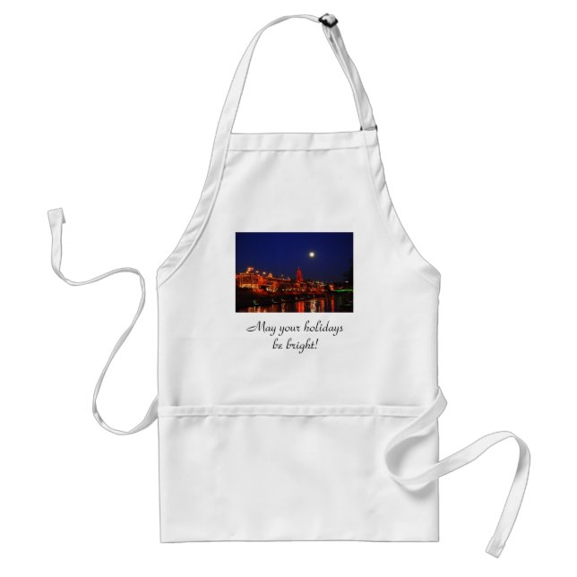 Kansas City Plaza Christmas Lights Under Full Moon Adult Apron (Front)