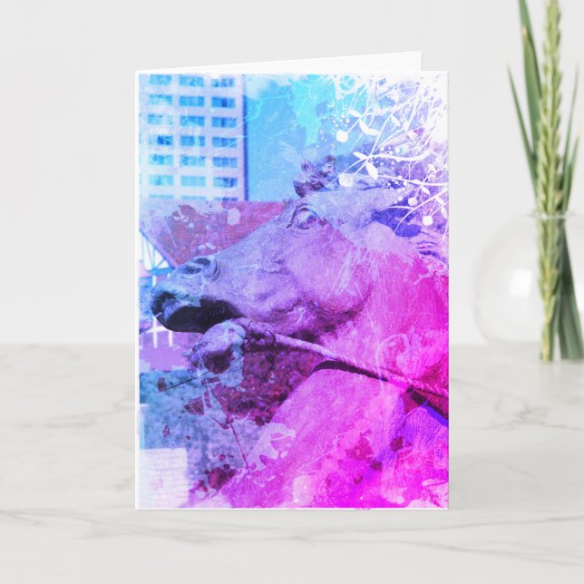 Kansas City Plaza Horse Fountain Purple Blue Card (Front)