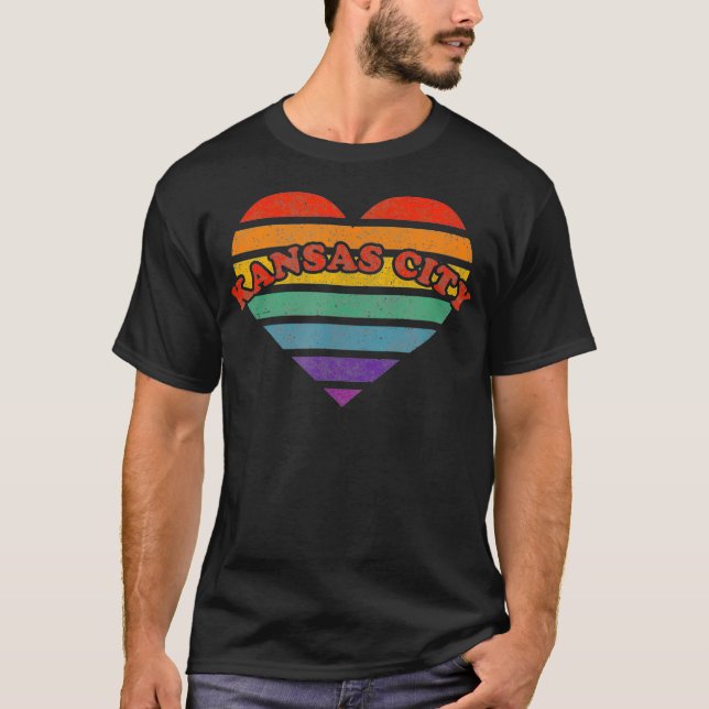 Kansas City Retro Rainbow Heart  80s Whimsy LGBTQ  T-Shirt (Front)