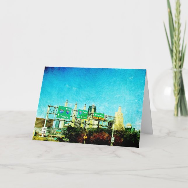 Kansas City Skyline and Highway Speedlimit 45 Card (Front)