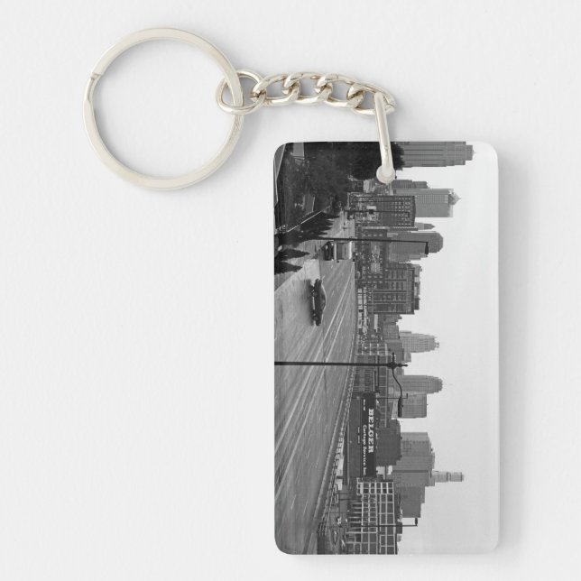 Kansas City Skyline, Black and White Photo Keychain (Front)