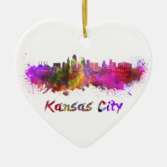 Kansas City skyline in watercolor Ceramic Ornament