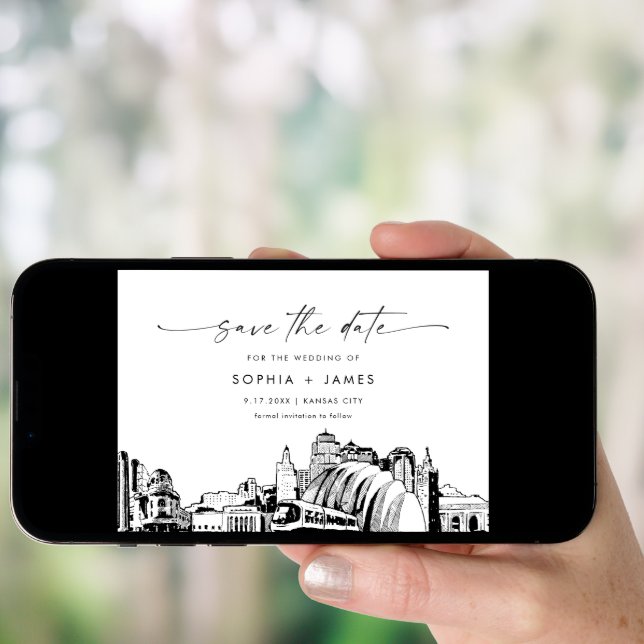 Kansas City Skyline Wedding Save the Date Card (Front Digital)
