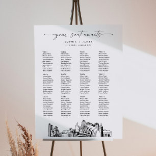 Kansas City Skyline Wedding Seating Chart 18x24 Foam Board