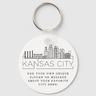Kansas City Stylized Skyline   Custom Slogan Keychain