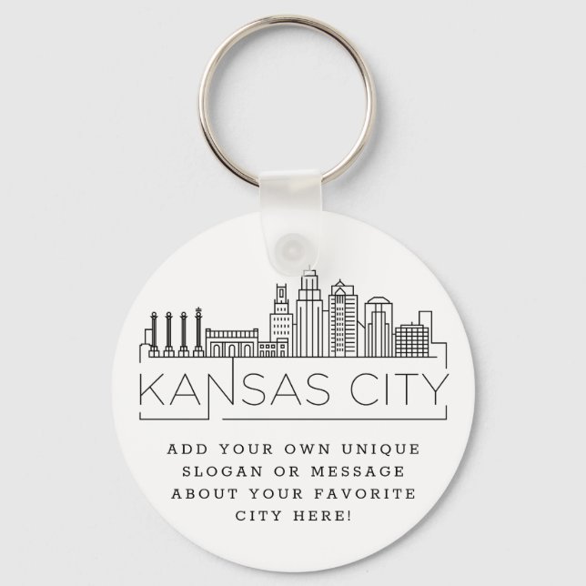 Kansas City Stylized Skyline | Custom Slogan Keychain (Front)