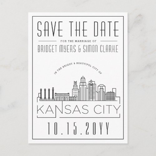 Kansas City  Stylized Skyline Save the Date Postcard