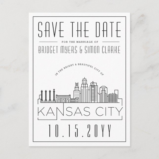 Kansas City | Stylized Skyline Save the Date Postcard (Front)