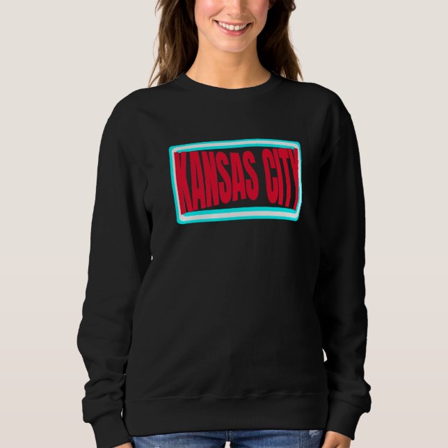 Kansas City Teal BlueRed KC Kansas City Retro Stri Sweatshirt (Front)