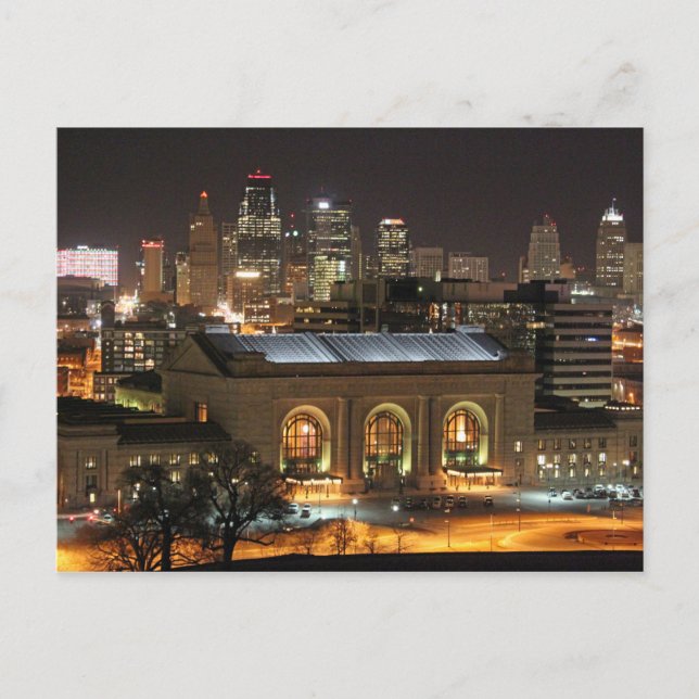 Kansas City Union Station at Night Postcard (Front)