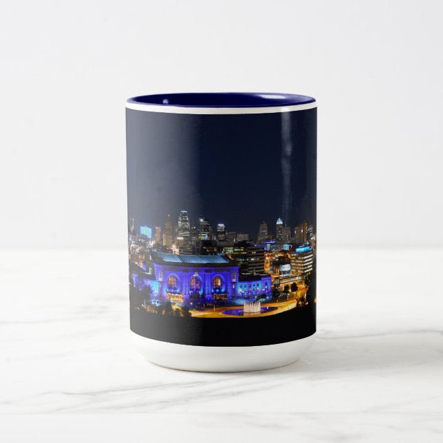Kansas City Union Station in Blue Two-Tone Coffee Mug (Center)